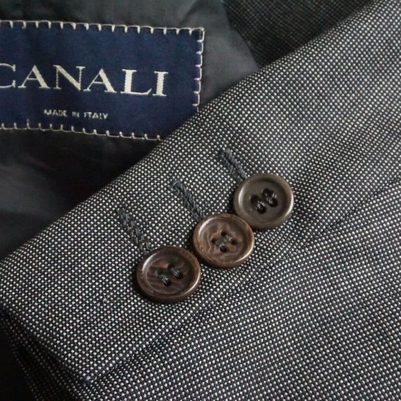 Canali Dark Gray Black Pindot 100% Wool 2 Pc Suit JAcket Pants Sz 38R
